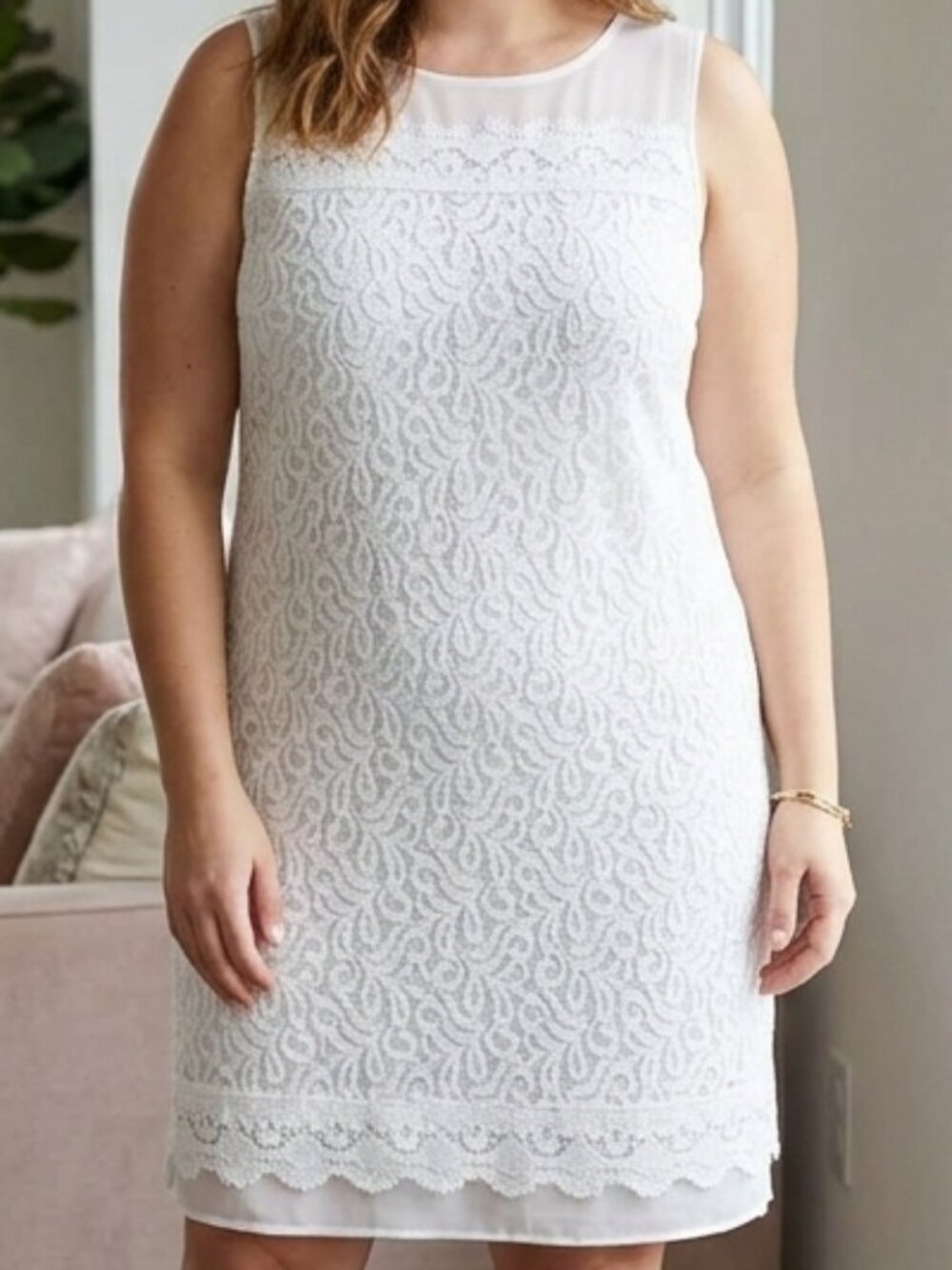 Ellen Tracy White Sleeveless Floral Lace Sheath Cocktail Dress NWT Size 10